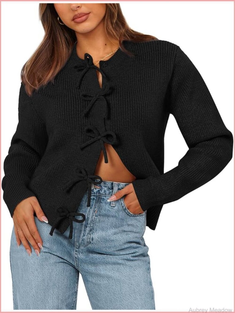 Crew Neck Long Sleeve Ribbed Knit Cropped Cardigan